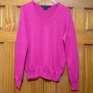 Ralph Lauren Cotton and Linen Bright Pink V-Neck Sweater Size Large EUC